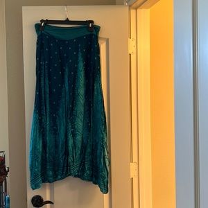 Mexicali Blues L/XL teal with light teal feather print gypsy pants wide leg